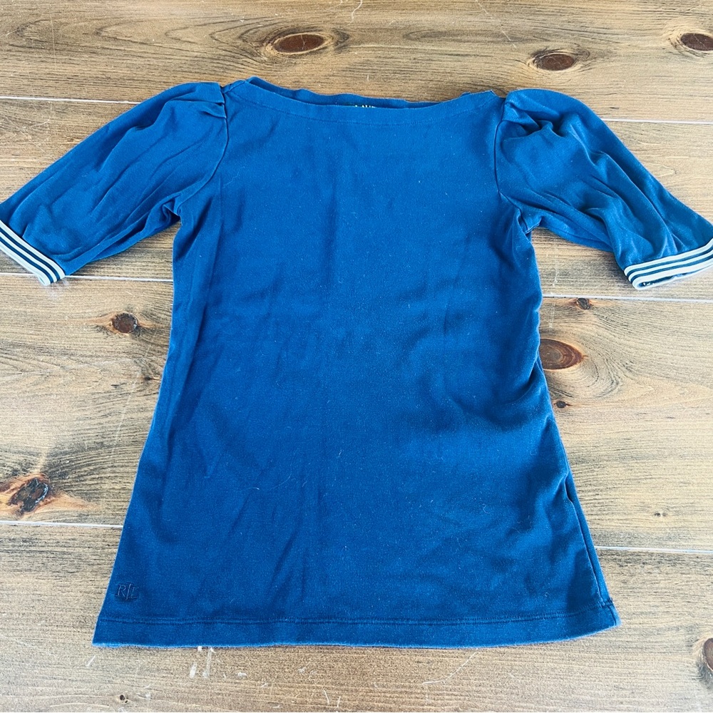 Lauren Ralph Lauren Puff Sleeve Top with Striped Cuffs